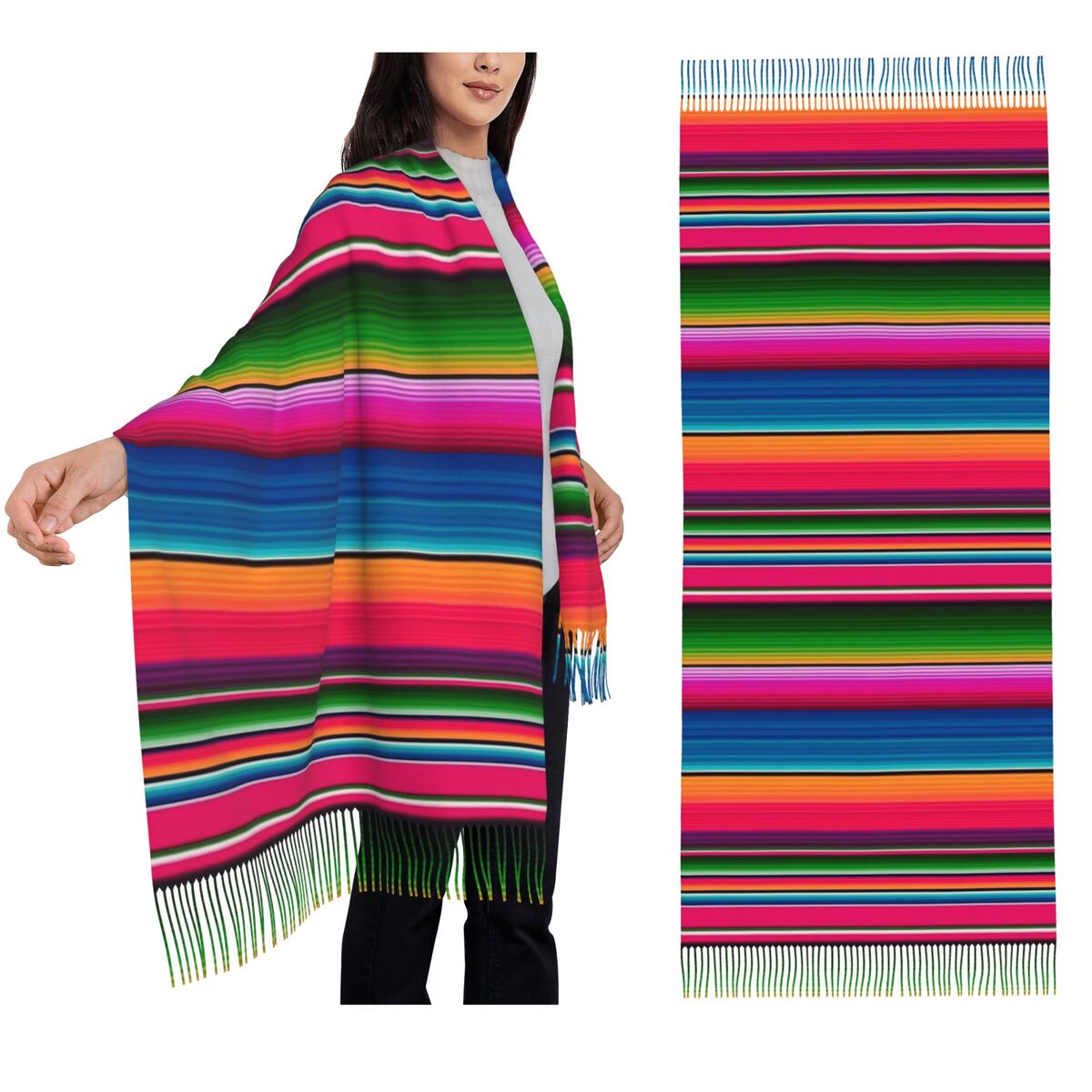 Couverture mexicaine rayée Fie - Woven Scarf Blanket avis et prix