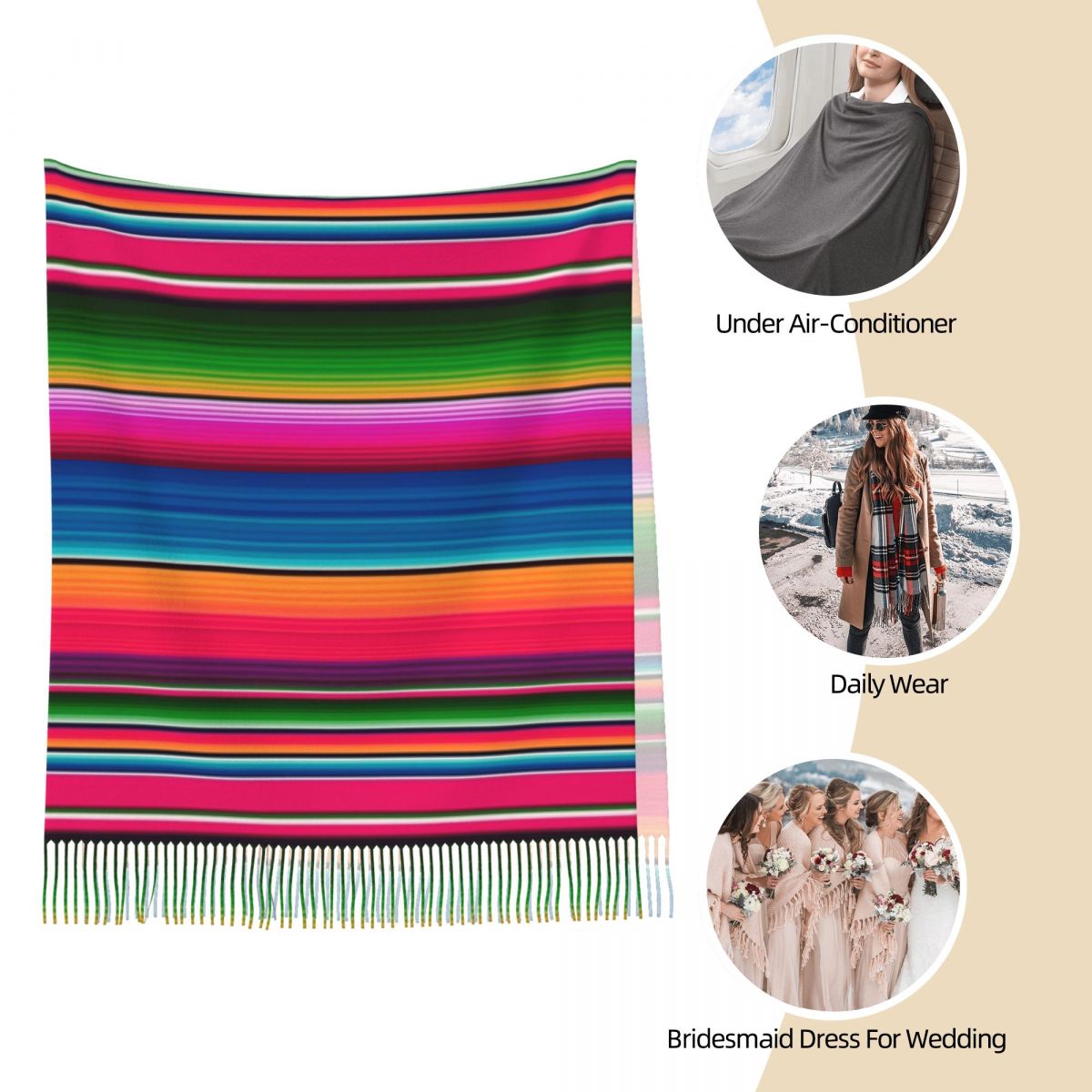 Couverture mexicaine rayée Fie - Woven Scarf Blanket avis et prix